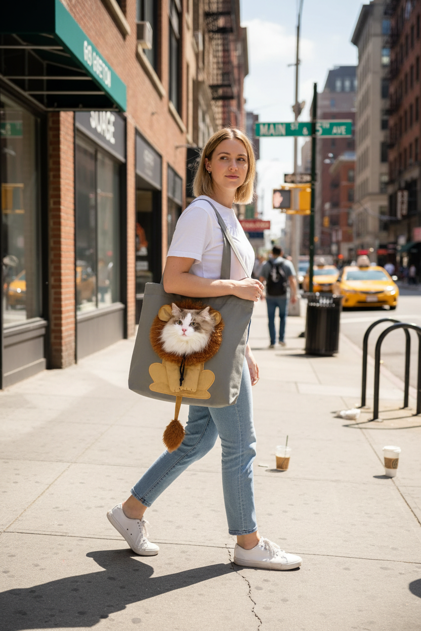 Lion Face Cat Carrier - Cute Canvas Tote