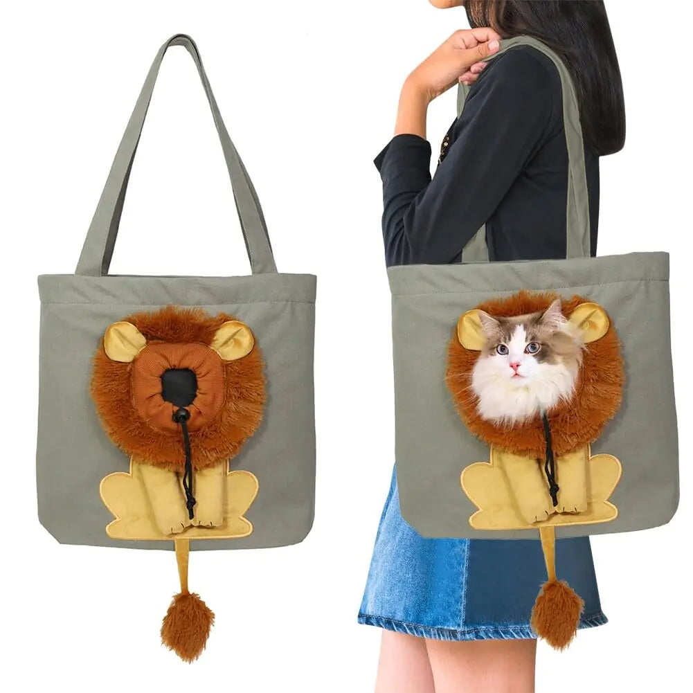 Lion Face Cat Carrier - Cute Canvas Tote
